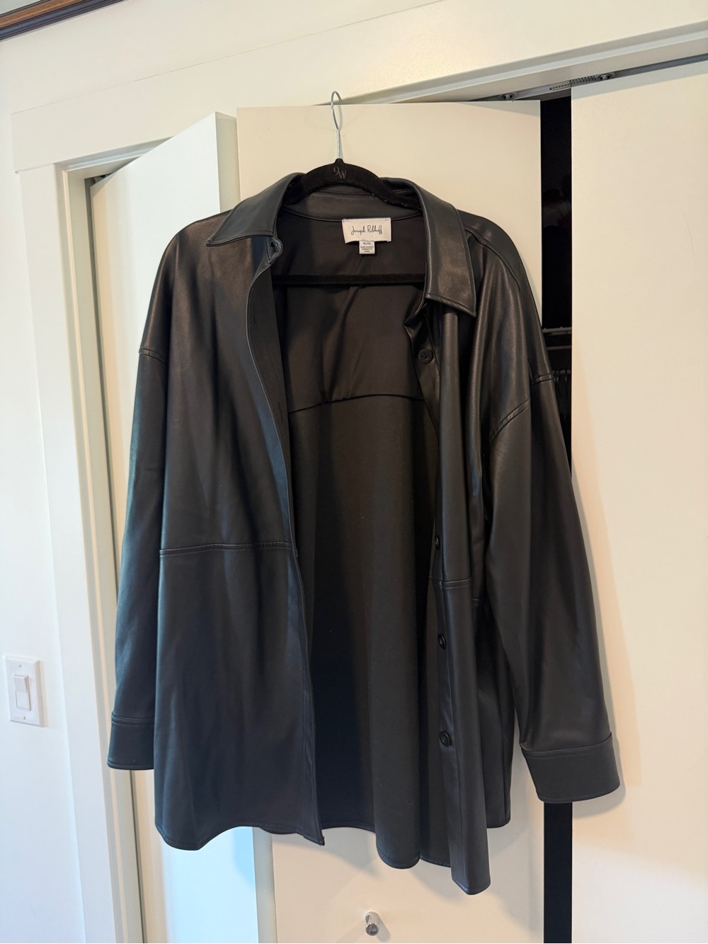 Joseph Ribkoff Black Leather Button-Front Shirt Jacket
